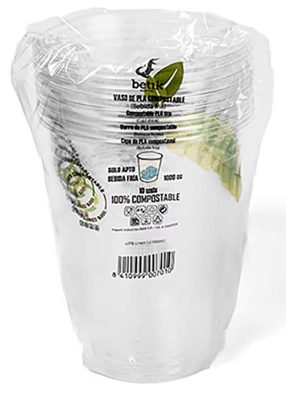 Vaso compostable transparente 1L. paquete 10 unidades - Imagen 2